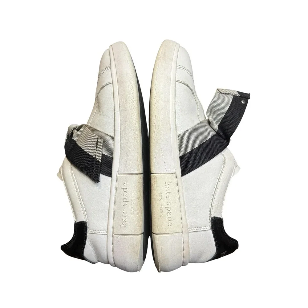 Kate Spade Lexi Shoes Womens‎ Size 7 White Leather Striped Bow Slip On Sneakers